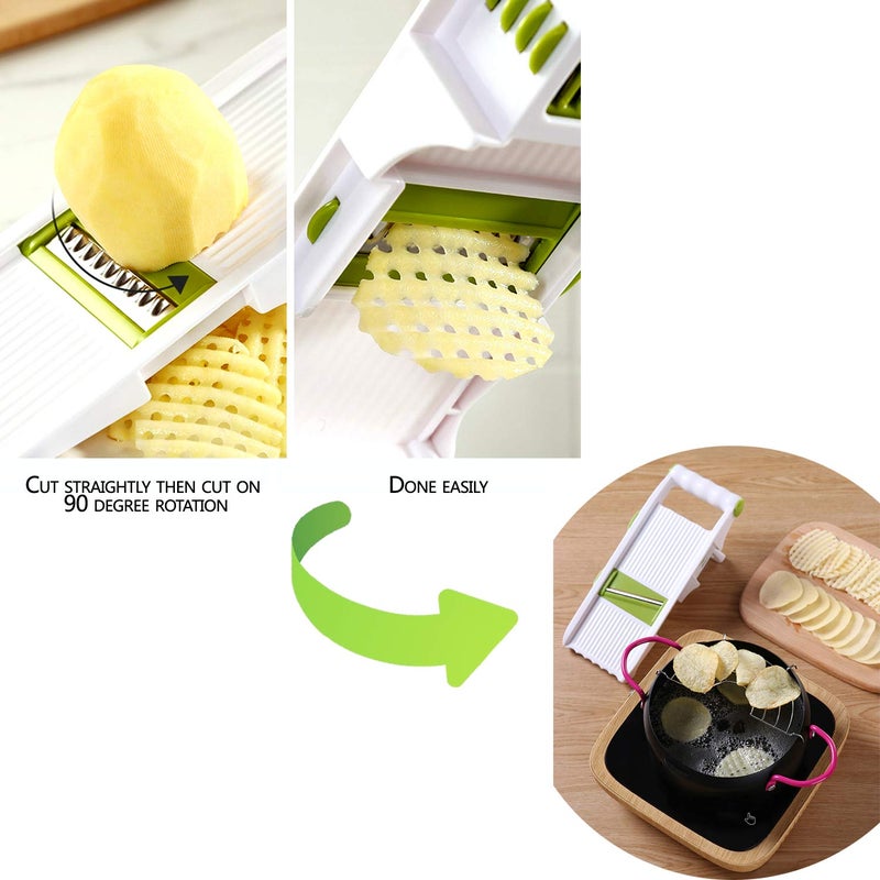 GProMe Mandoline Slicer â€“ Adjustable Vegetable Mandolin, Fruit zucchini Slicer, French Fry Cutter,Crinkle Cutter Food Waffle,Julienne Grater,Garlic Grinder(White) - Image 2
